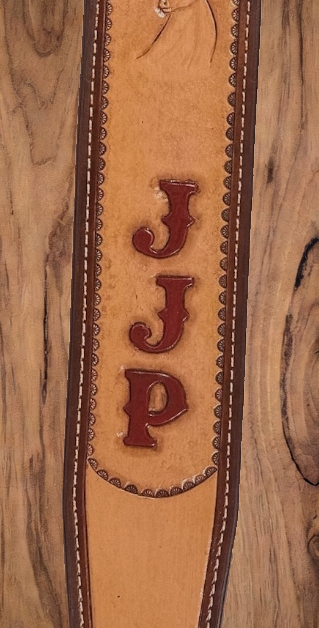 custom tooled leather initials on sling