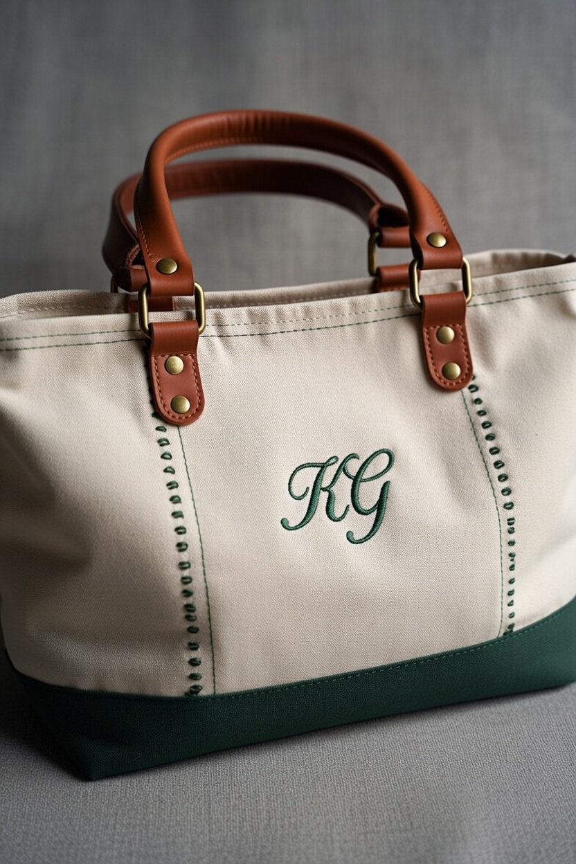 Personalized embroidered canvas tote bag
