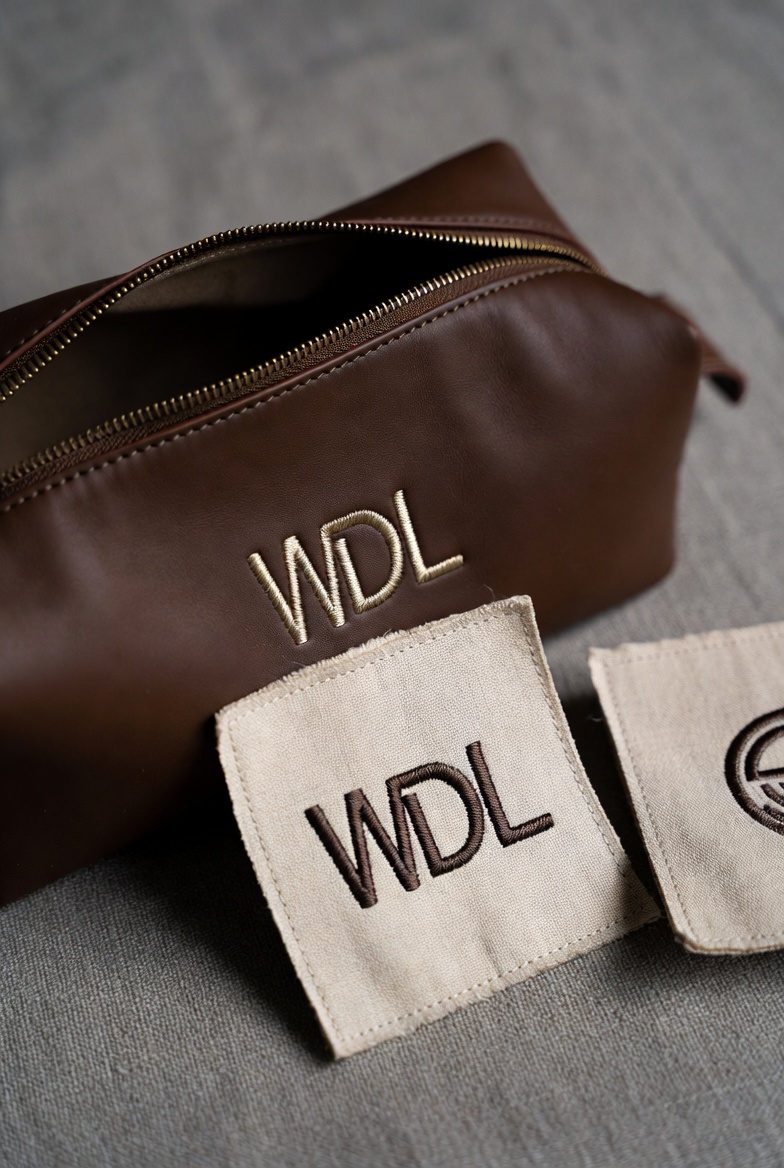 Custom embroidered leather dopp kit with monogram