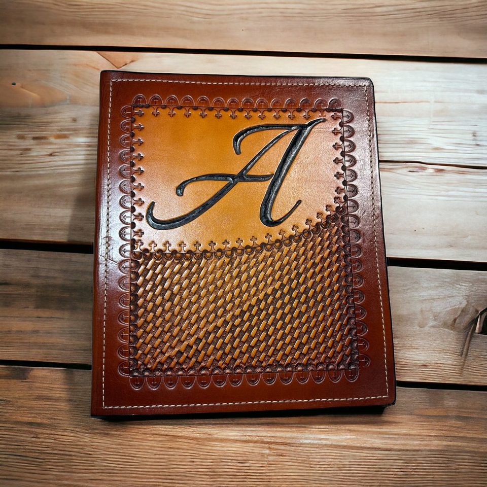 Handmade large business card folio: custom tooled and dyed on veg tan leather Acadiana LA