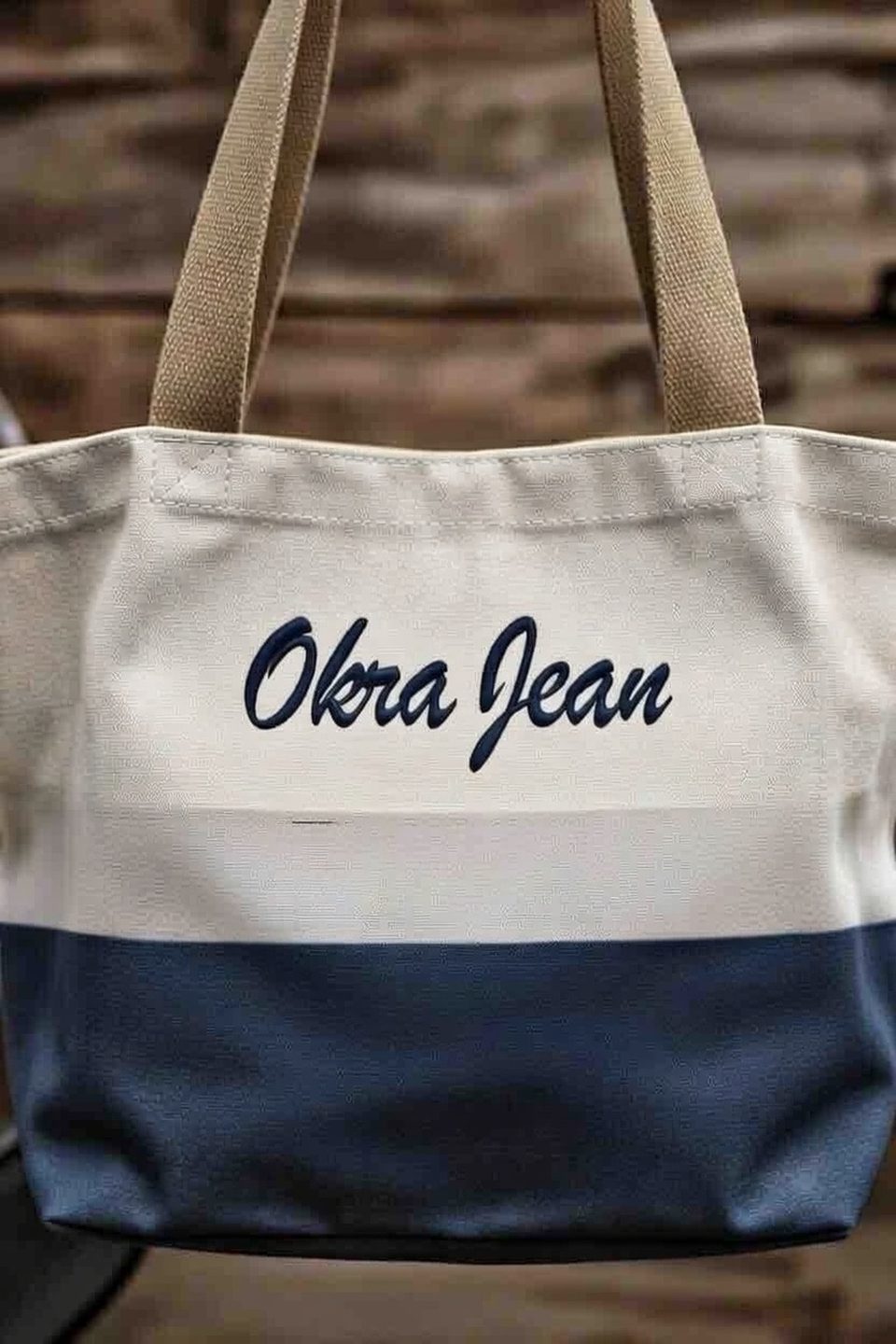 Custom embroidered canvas tote OkraJean Lafayette LA